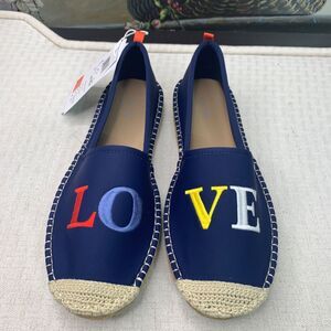 Sea Star Womens Beachcomber Espadrille Shoes Lulu Navy Love Embroidery Size 11
